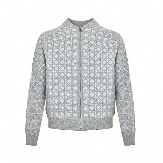Metallic Cannage Jacquard Knit Bomber