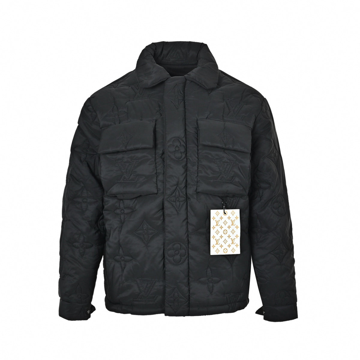 Monogram Quilted Utility Overshirt Jacket in Black