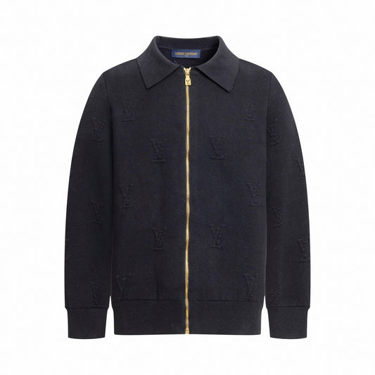 3D Monogram Embossed Zip-Through Cardigan | Midnight Blue