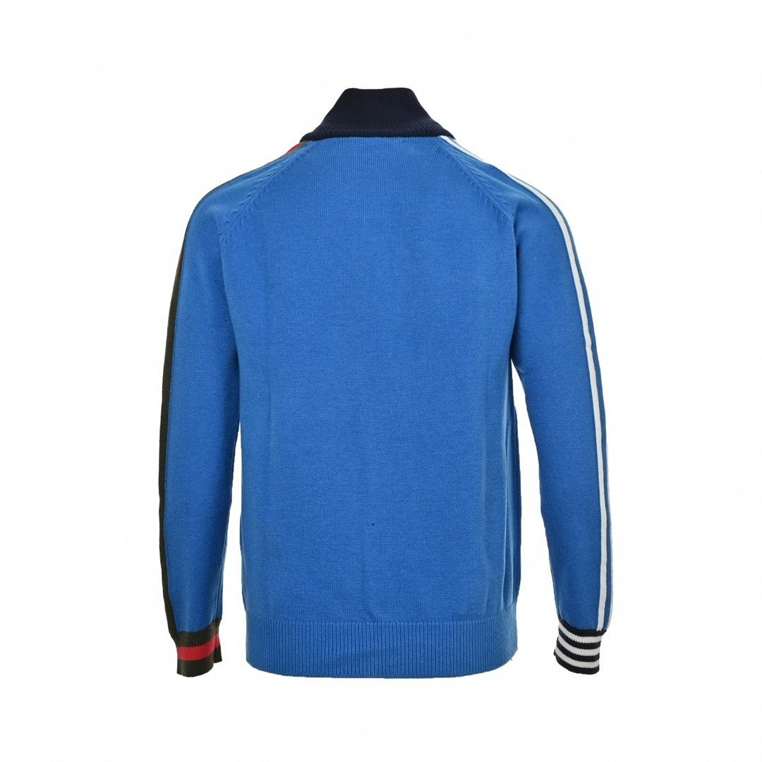 Cotton Knit Zip Jacket | Blue
