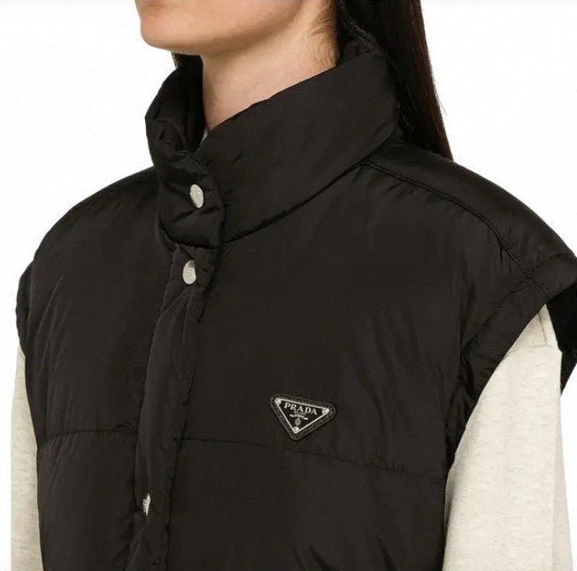 Convertible Long Puffer Coat Vest in Black