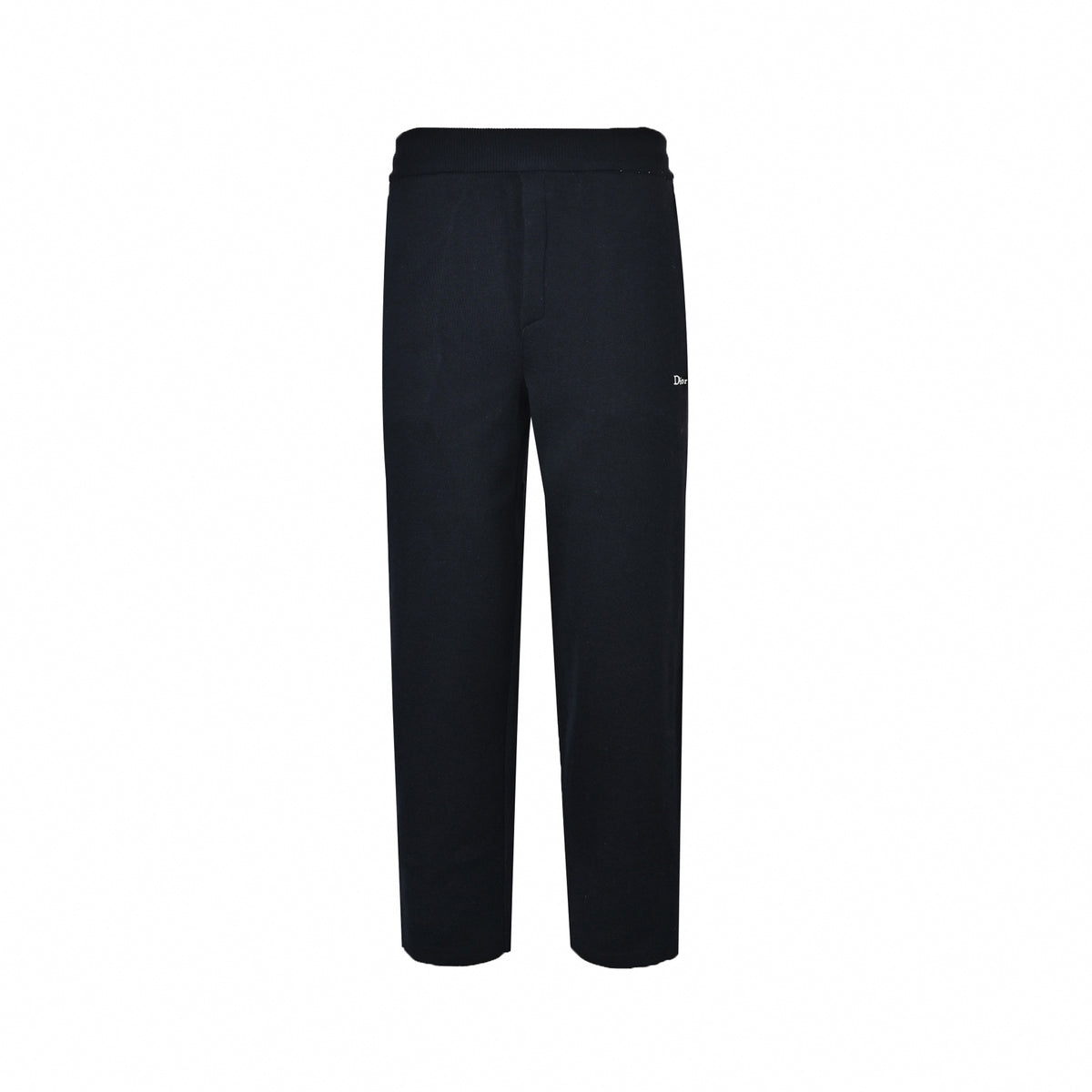Cursive Embroidered Knit Wool Track Trousers in Midnight Navy