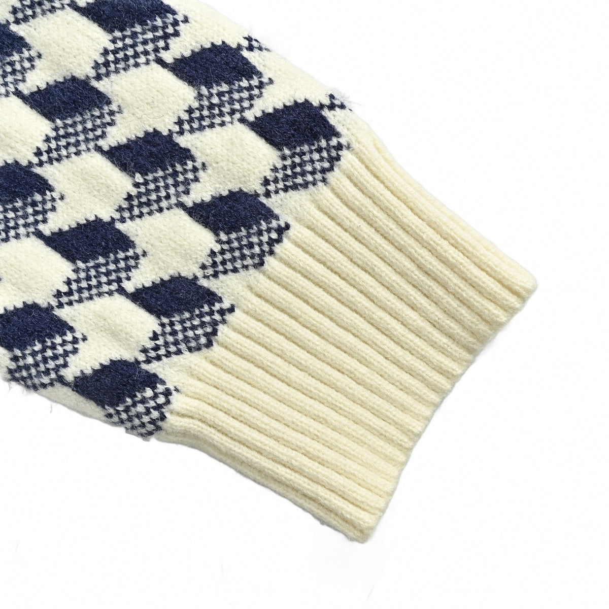 Graphic Jacquard Knit Crewneck Sweater in Off-White & Navy