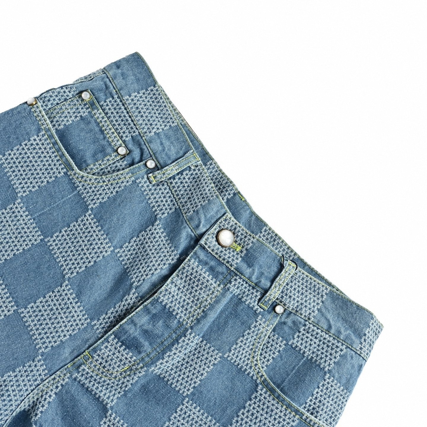 Damier Stitch Denim Shorts | Blue