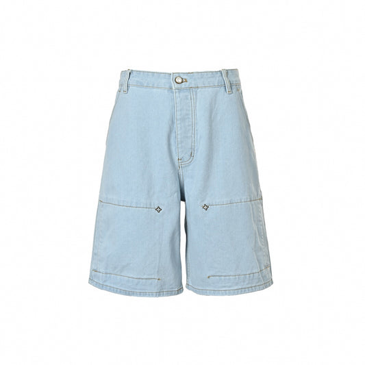 Monogram Flower Rivet Denim Shorts | Light Blue
