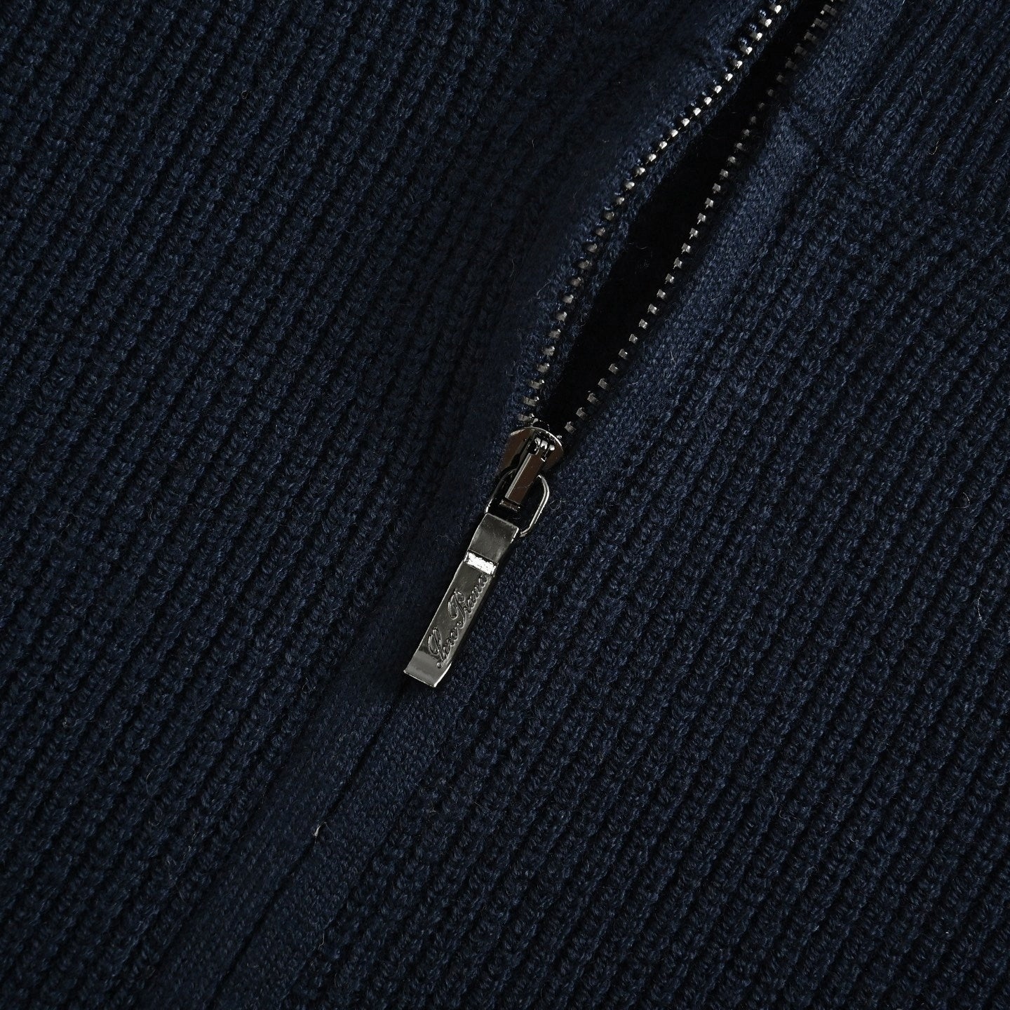 Navy Ribbed Quarter-Zip Knit Sweater