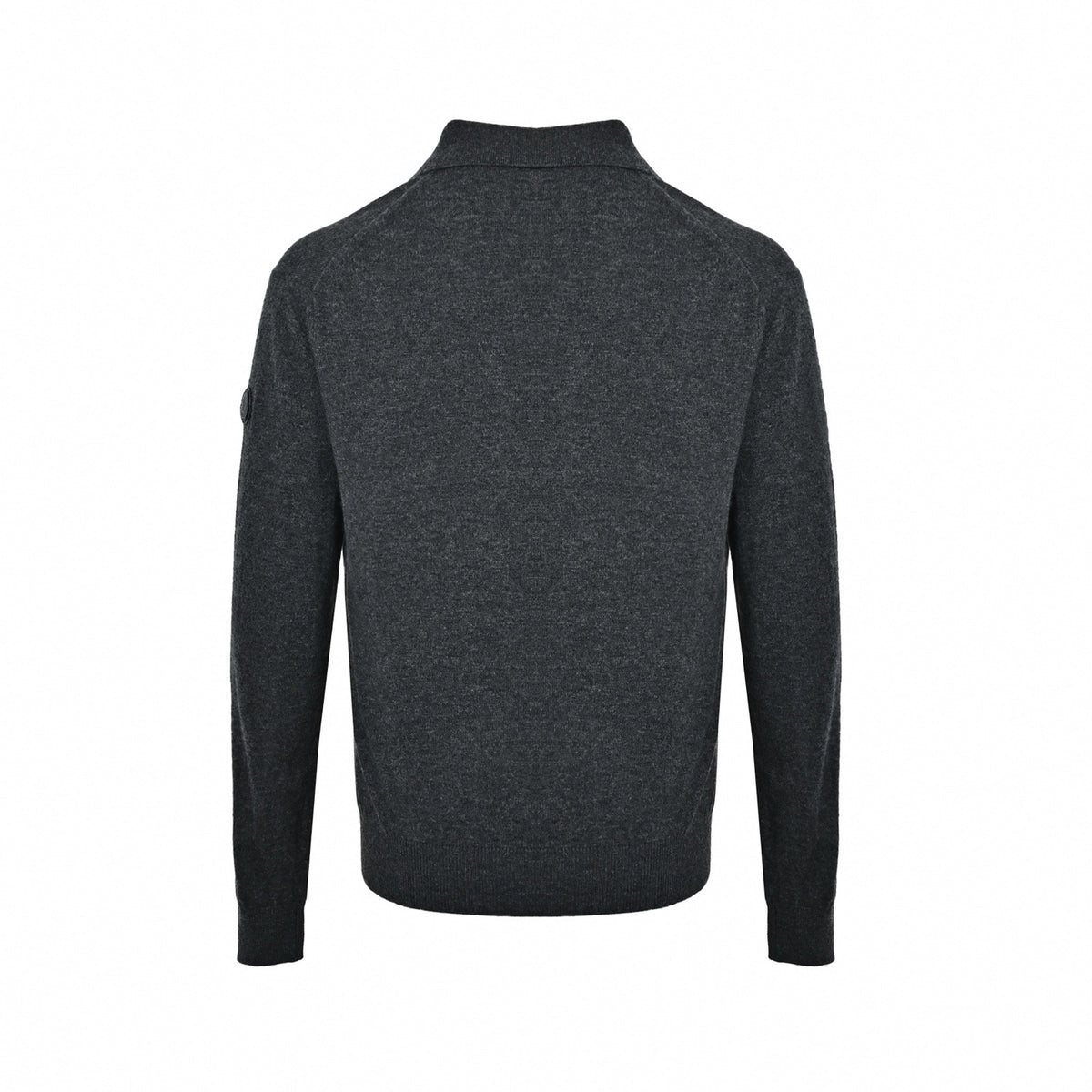 Open-Collar Long-Sleeve Wool Polo Jumper in Charcoal Grey