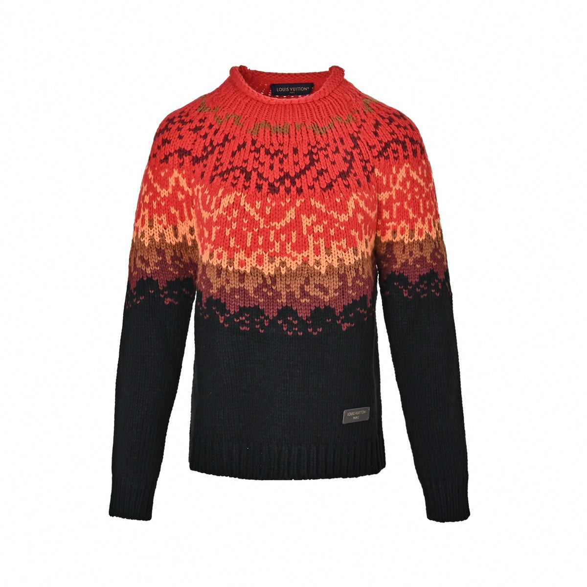 Fair Isle Fairisle Gradient Wool Crewneck Sweater in Red & Black