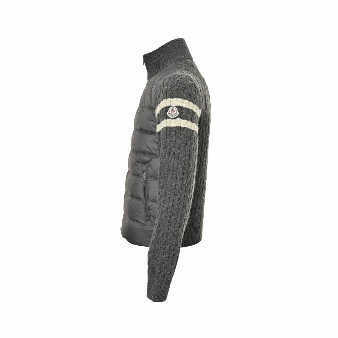 Cable Knit Sleeve Quilted Down Cardigan | Grey