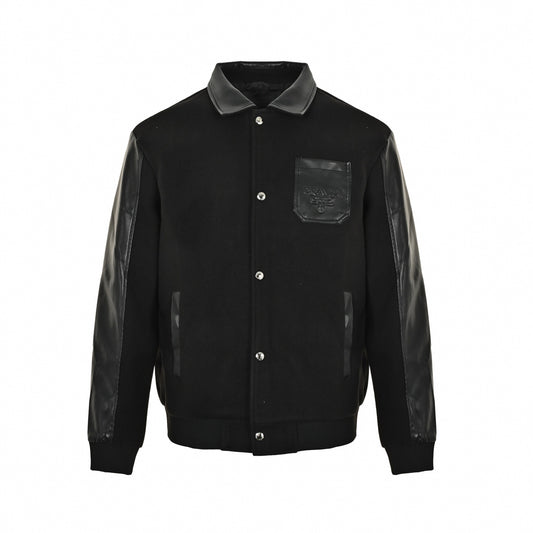 Mixed-Media Wool & Leather Varsity Jacket