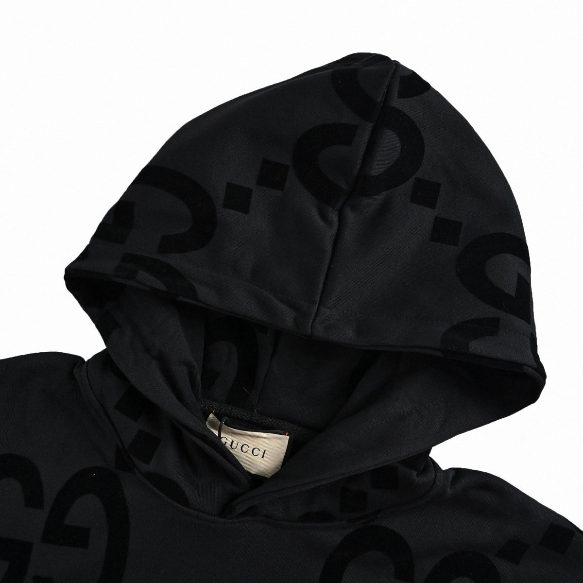 Jumbo GG Flocked Velvet Hoodie in Black