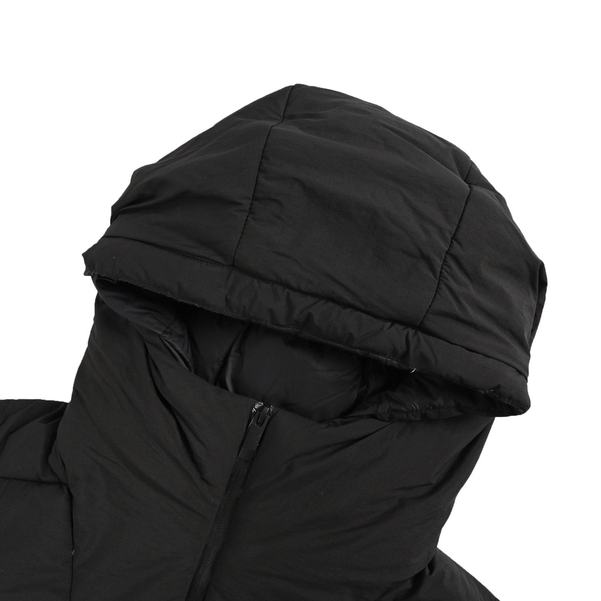 Matte Grid-Quilted Hooded Down Puffer Jacket in Matte Black