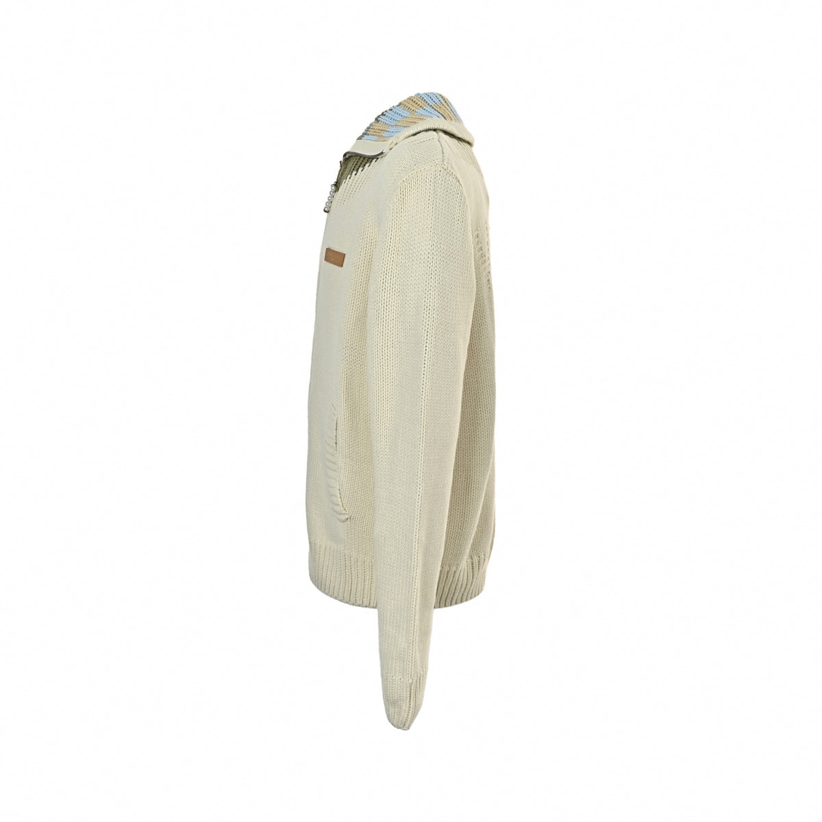 Damier-Trim Pearl-Zip Knit Cardigan