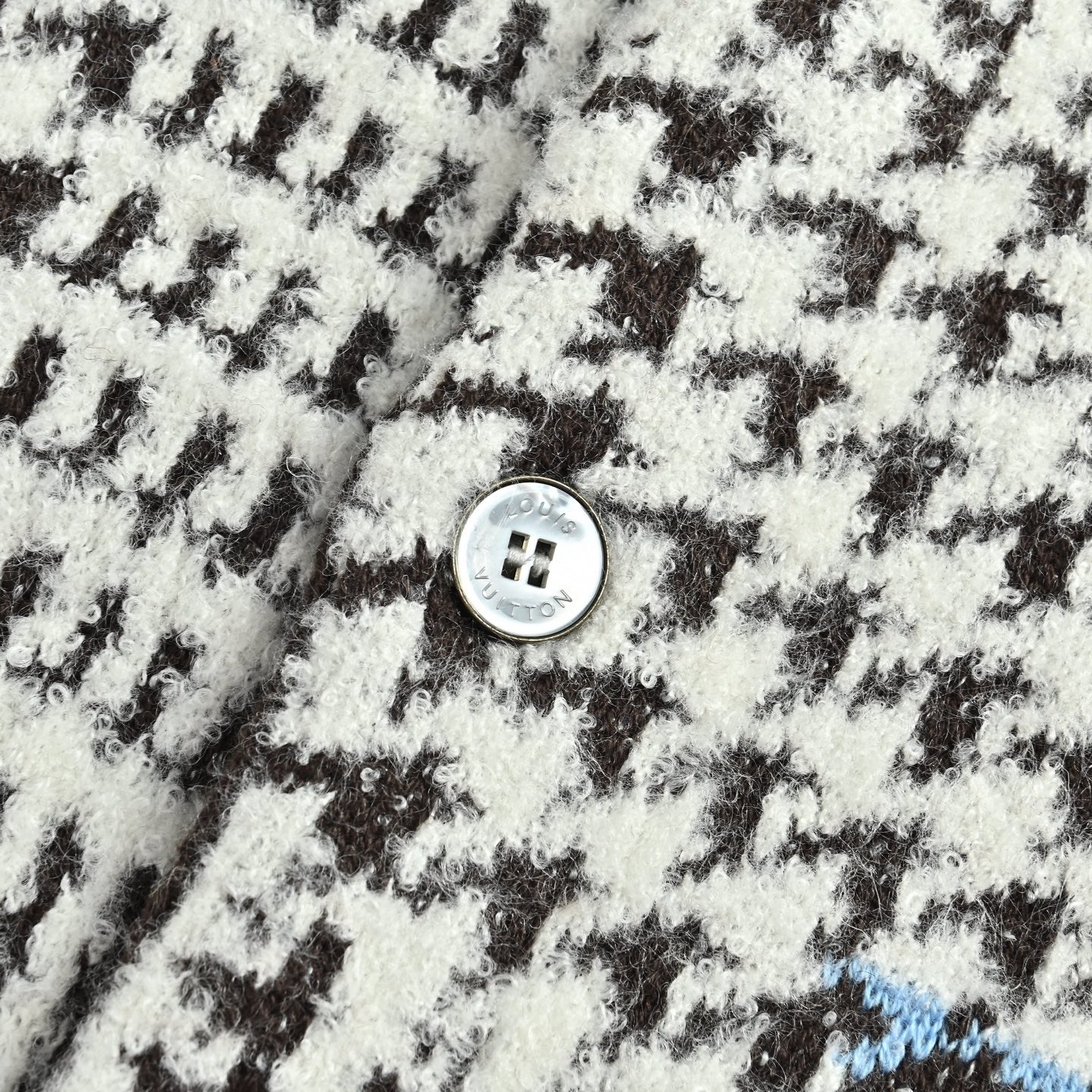 Brushed Houndstooth Intarsia Cardigan - Black/White/Light Blue