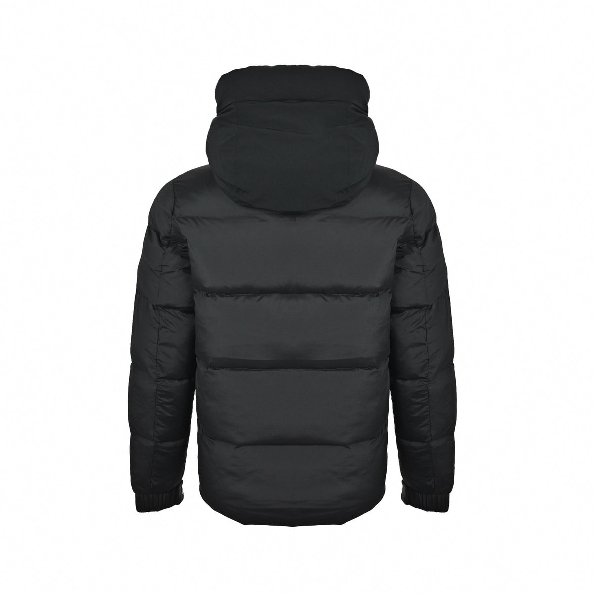 Madeira Embossed Logo Hooded Short Down Jacket in Matte Black