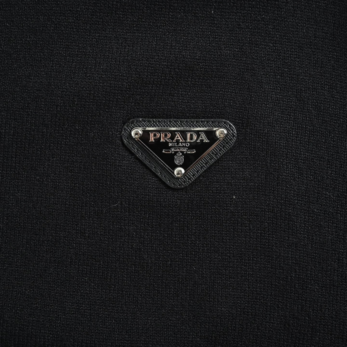 Enamel Triangle Logo Full-Zip Wool Knit Cardigan in Black