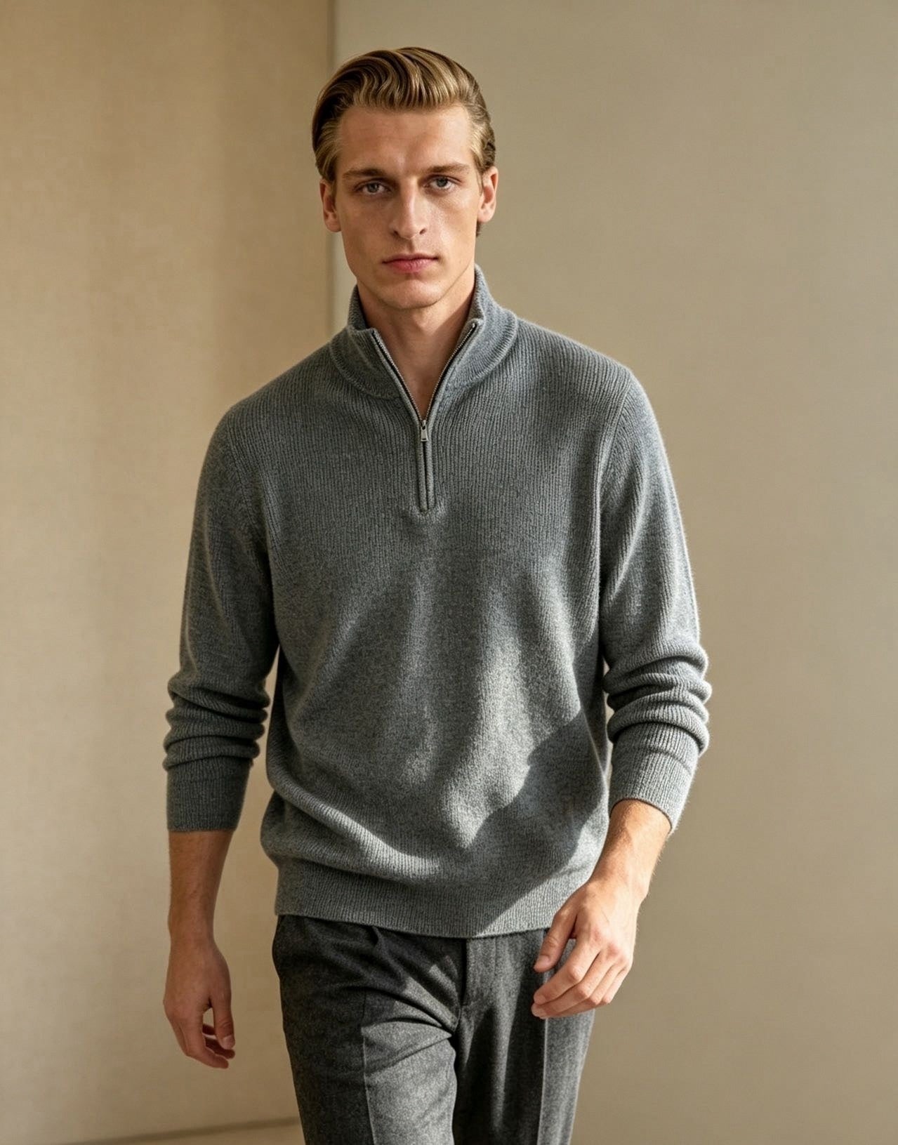 Ribbed Quarter-Zip Knit Sweater