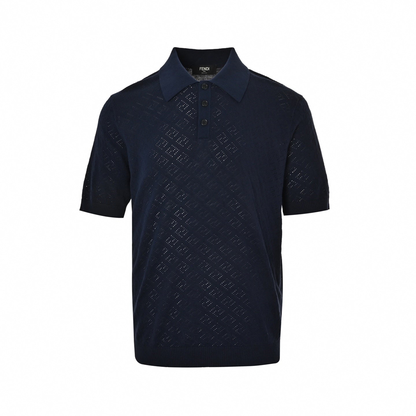 Pointelle FF Monogram Knit Polo | Navy