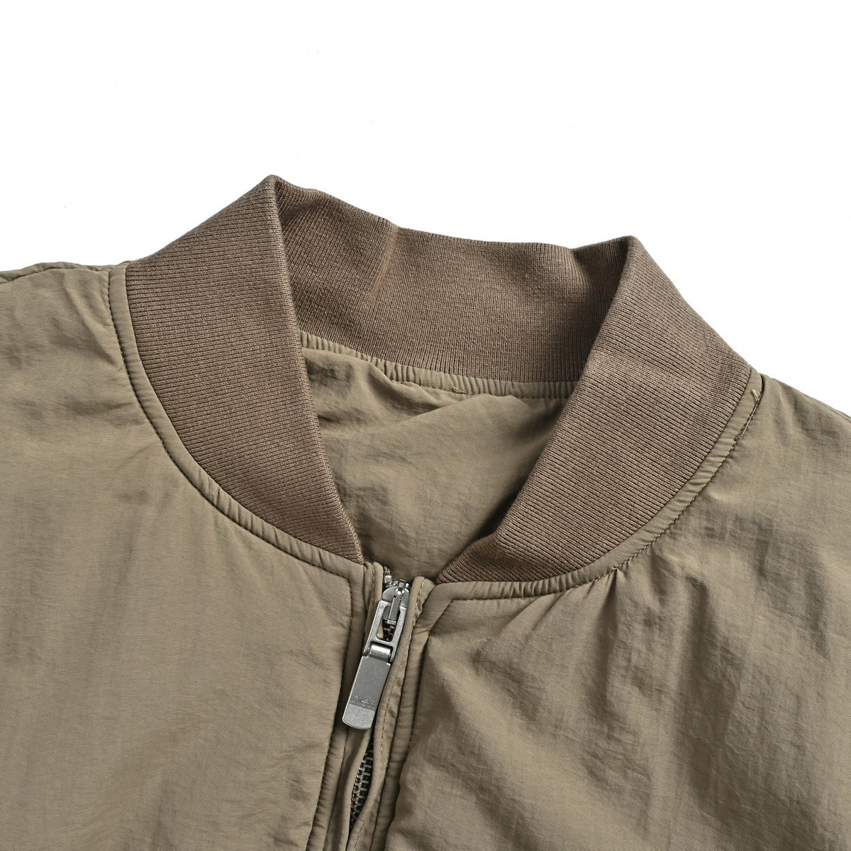 Nylon Satin Bomber Jacket in Khaki Taupe