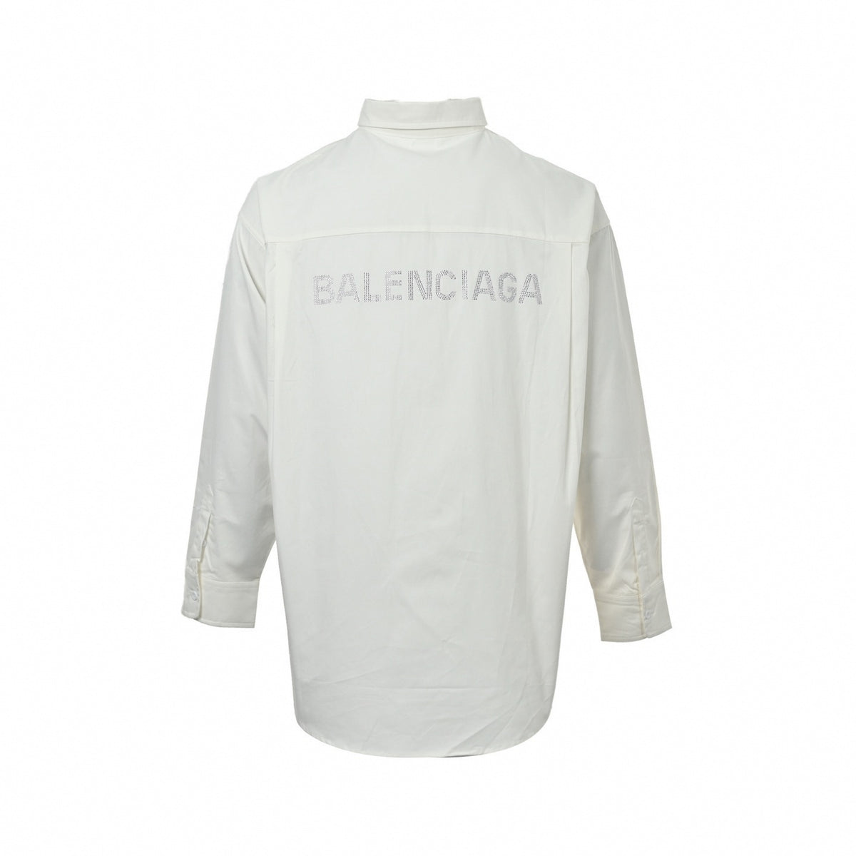 Rhinestone Back Logo Cotton Button-Down Oversized Shirt in White