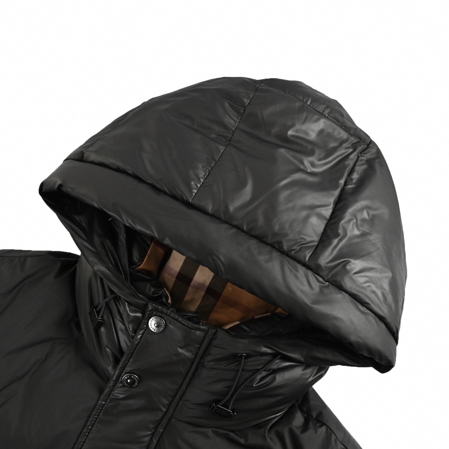 Check Lined Hooded Puffer | Black