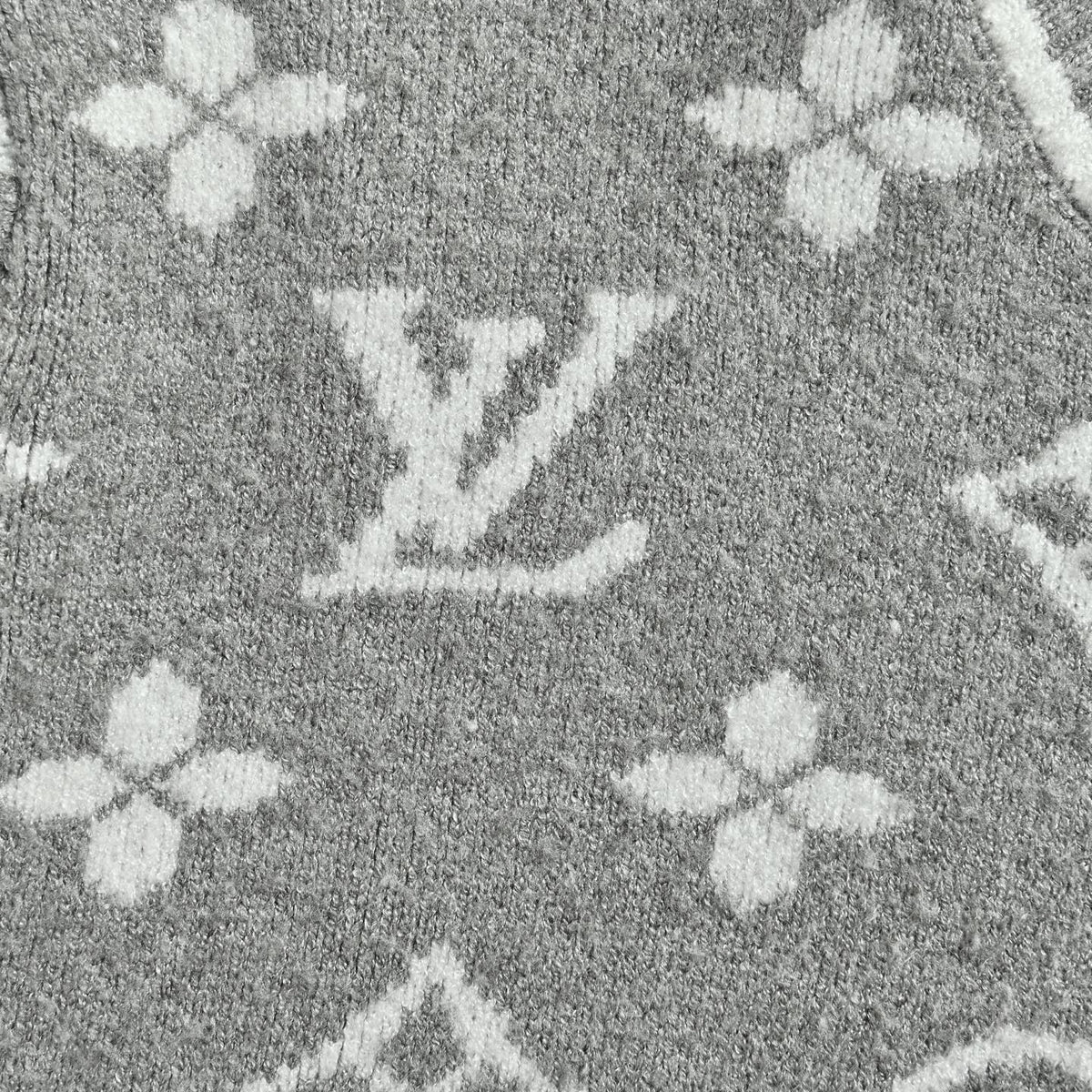Monogram Jacquard Full-Zip Knit Jacket in Grey & White