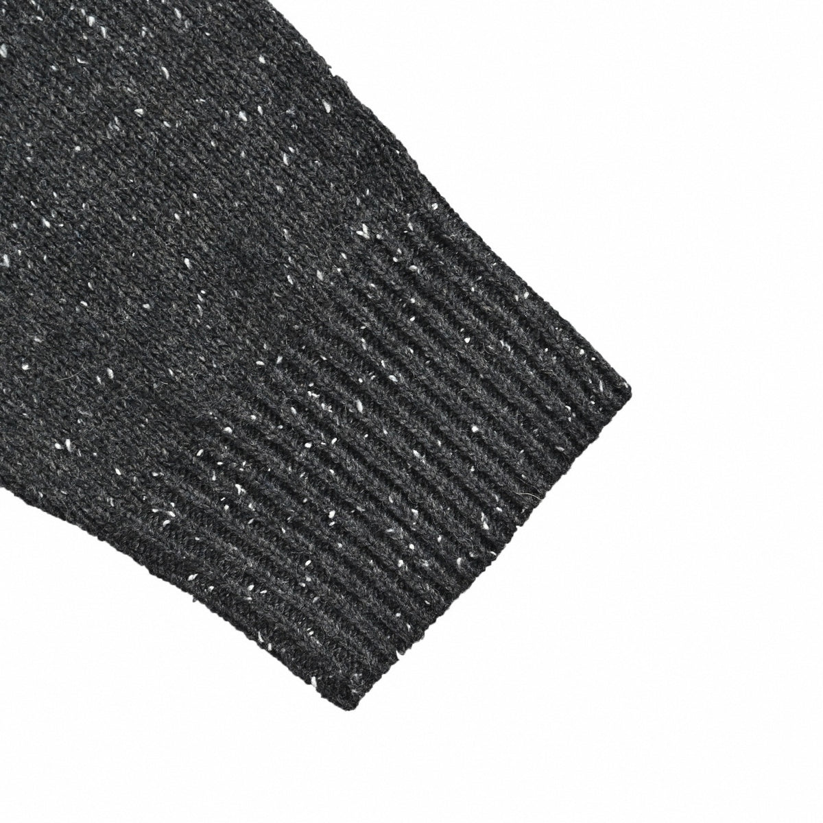 Cursive Embroidered Speckled Wool Crewneck Sweater in Charcoal Grey