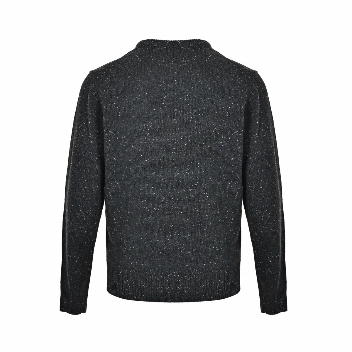 Cursive Embroidered Speckled Wool Crewneck Sweater in Charcoal Grey