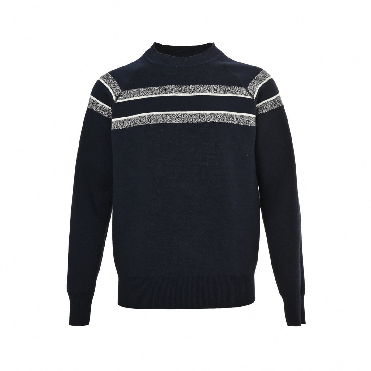 Reversible Oblique Jacquard Crewneck Sweater in Deep Navy & White