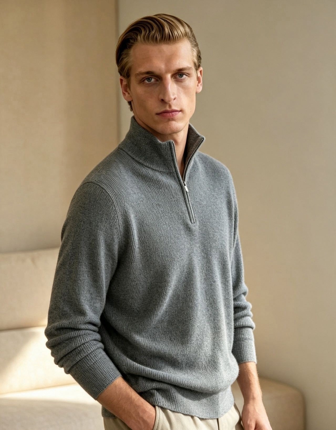Ribbed Quarter-Zip Knit Sweater