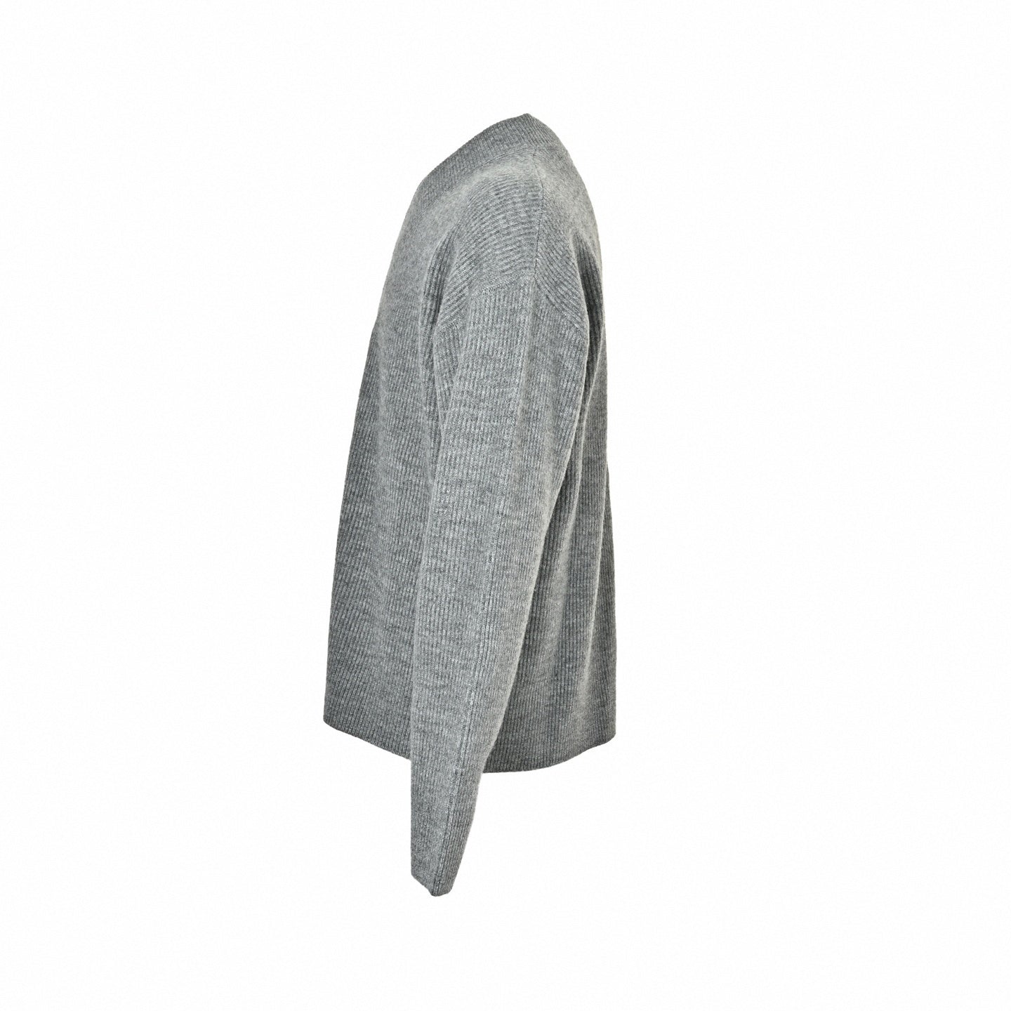 Embroidered Logo Ribbed V-Neck Sweater - Grey