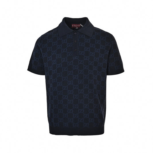 GG Monogram Knit Polo Shirt | Navy