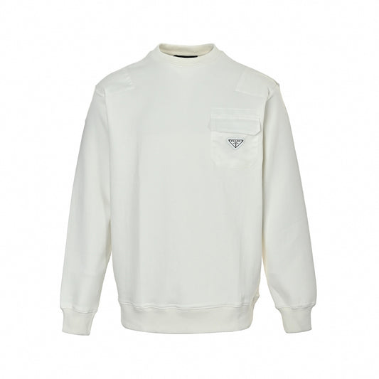 Cotton & Nylon Paneled Sweatshirt / Pristine White