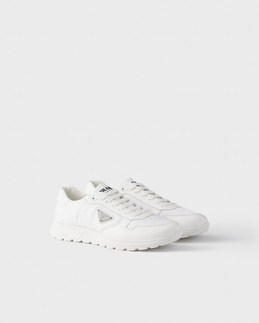 Re-Nylon and Leather Sneakers White