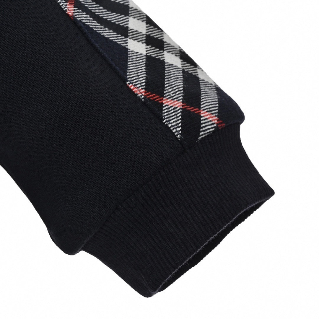 TB Monogram Zip-Up Checked Trim Hoodie | Navy