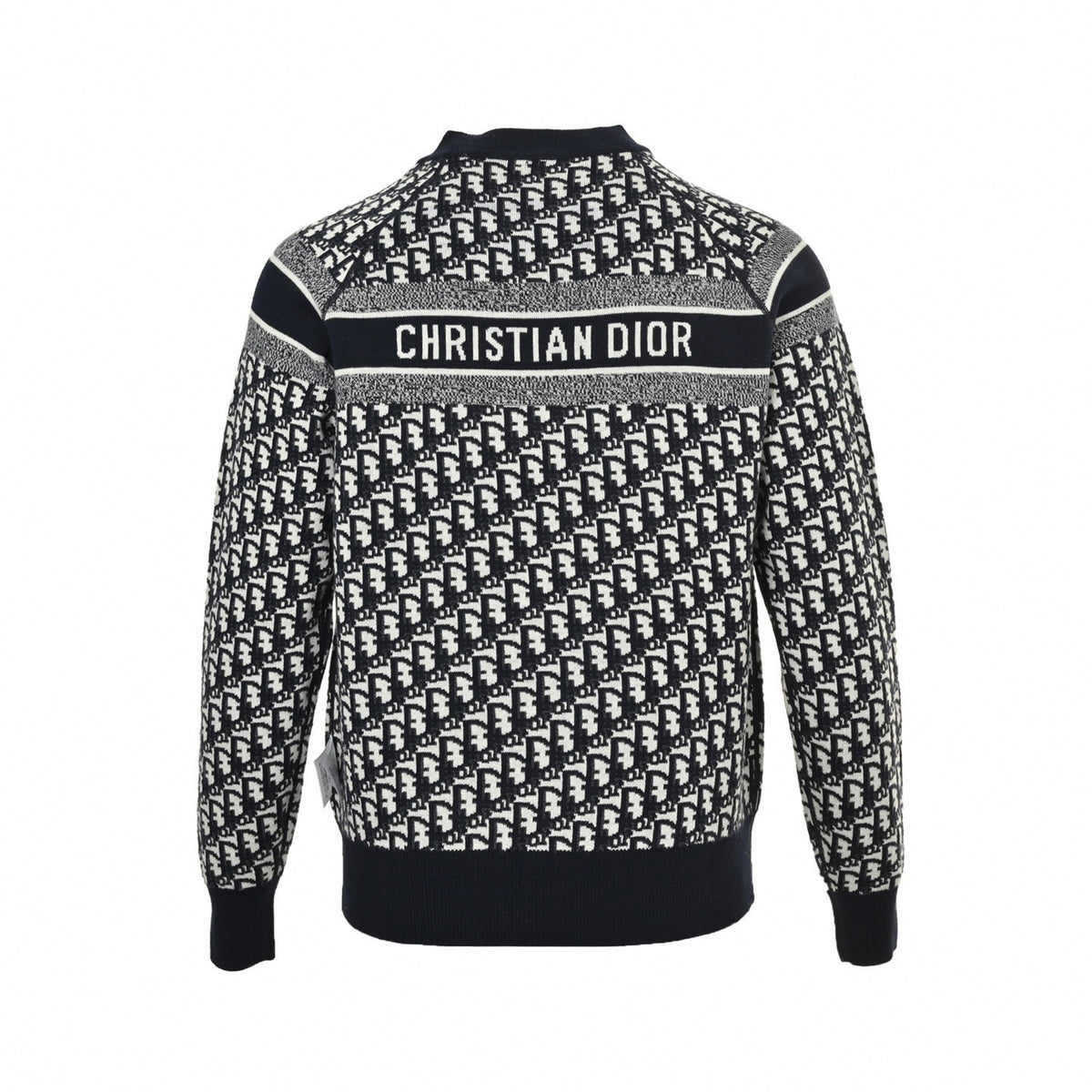 Reversible Oblique Jacquard Crewneck Sweater in Deep Navy & White