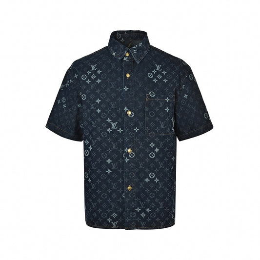 All-Over Monogram Denim Shirt | Dark Indigo
