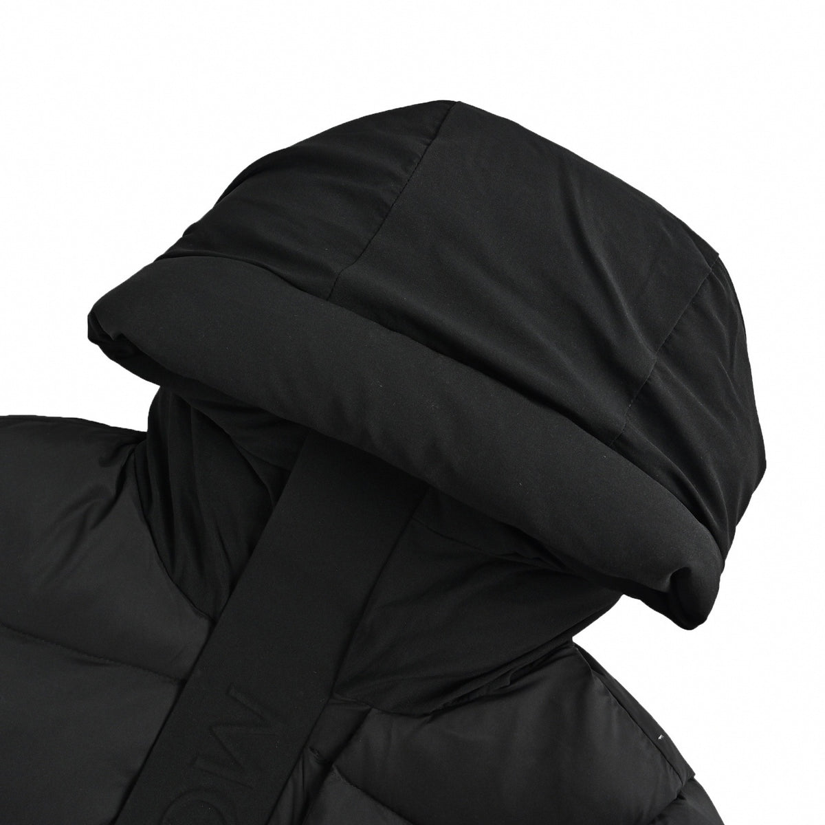 Madeira Embossed Logo Hooded Short Down Jacket in Matte Black