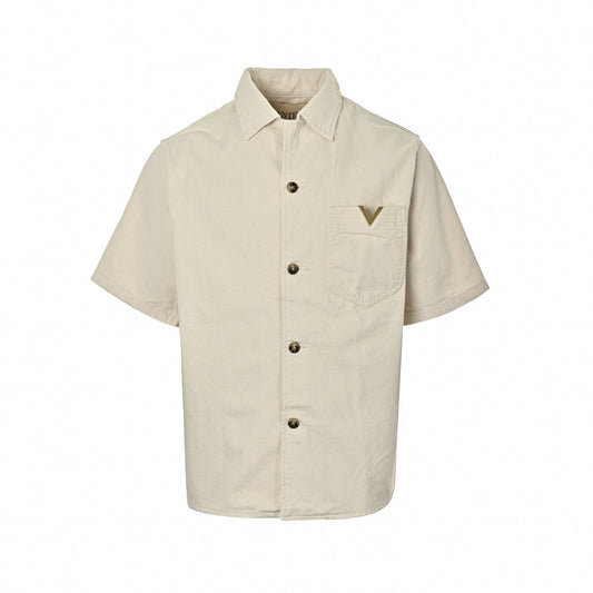 V-Logo Twill Short Sleeve Shirt | Cream