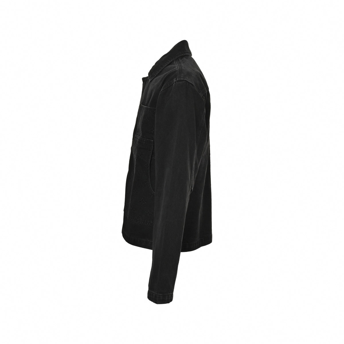 Monogram Panel Washed Denim Jacket in Black