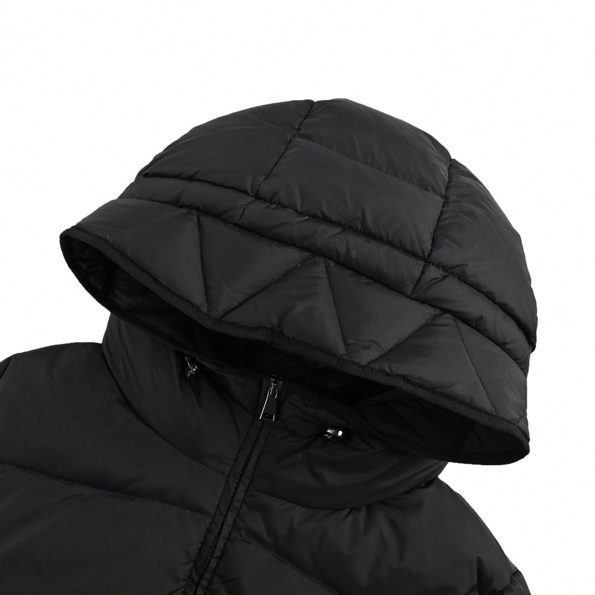 Avoce Cinch-Waist Hooded Short Down Jacket in Matte Black