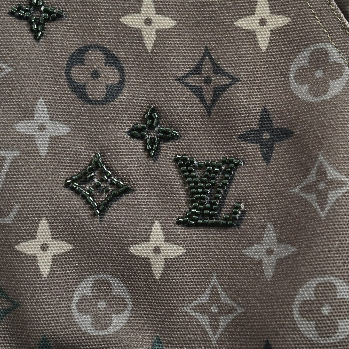 Beaded Monogram Canvas Hooded Jacket - Taupe/Grey