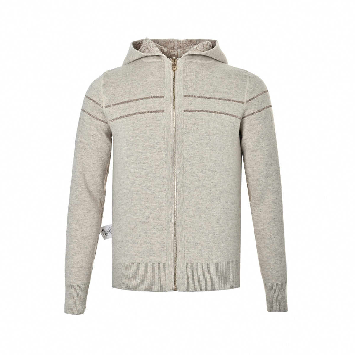 Reversible Oblique Lurex Jacquard Full-Zip Knit Hoodie in Beige & Metallic Bronze