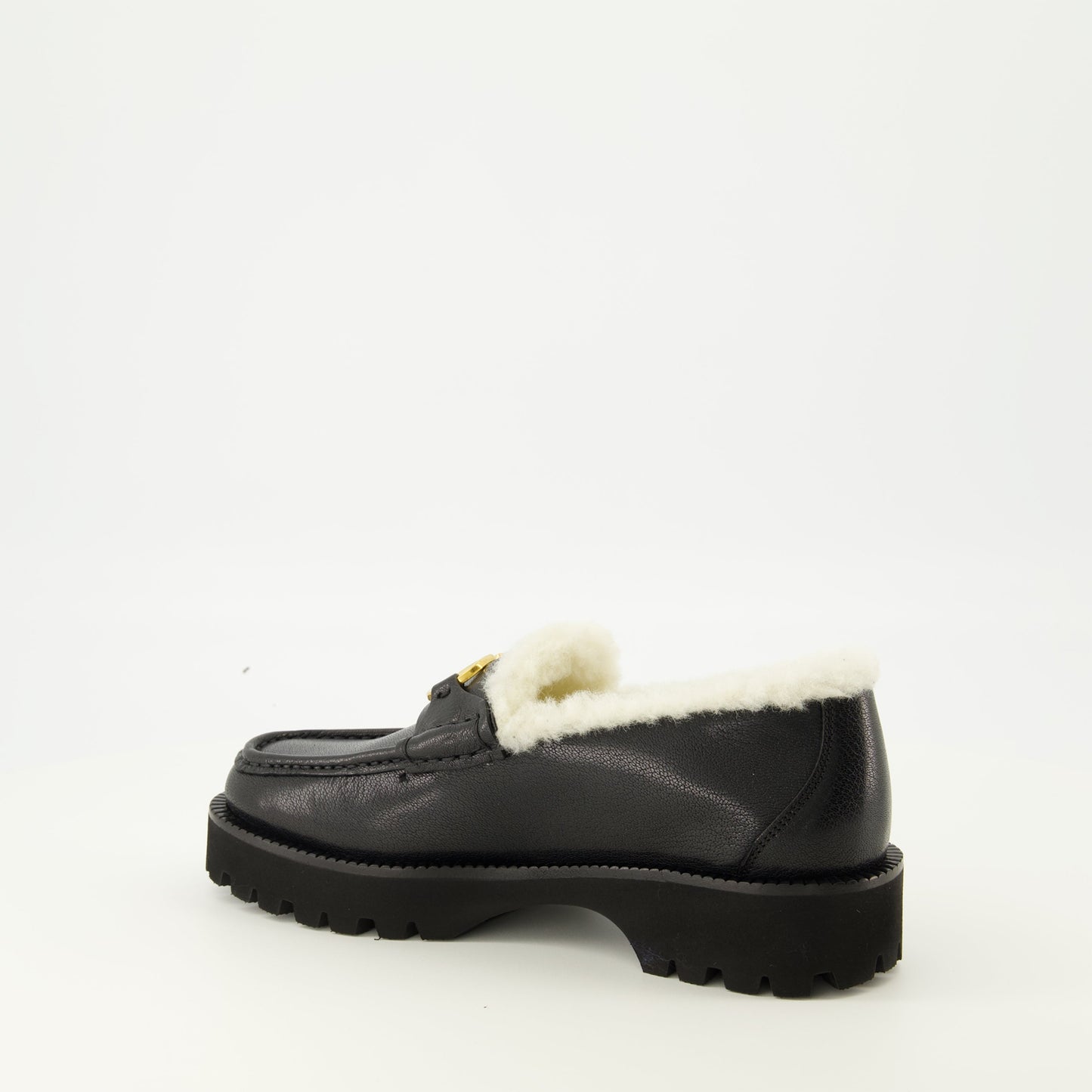 Leather and Wool VLogo Loafers