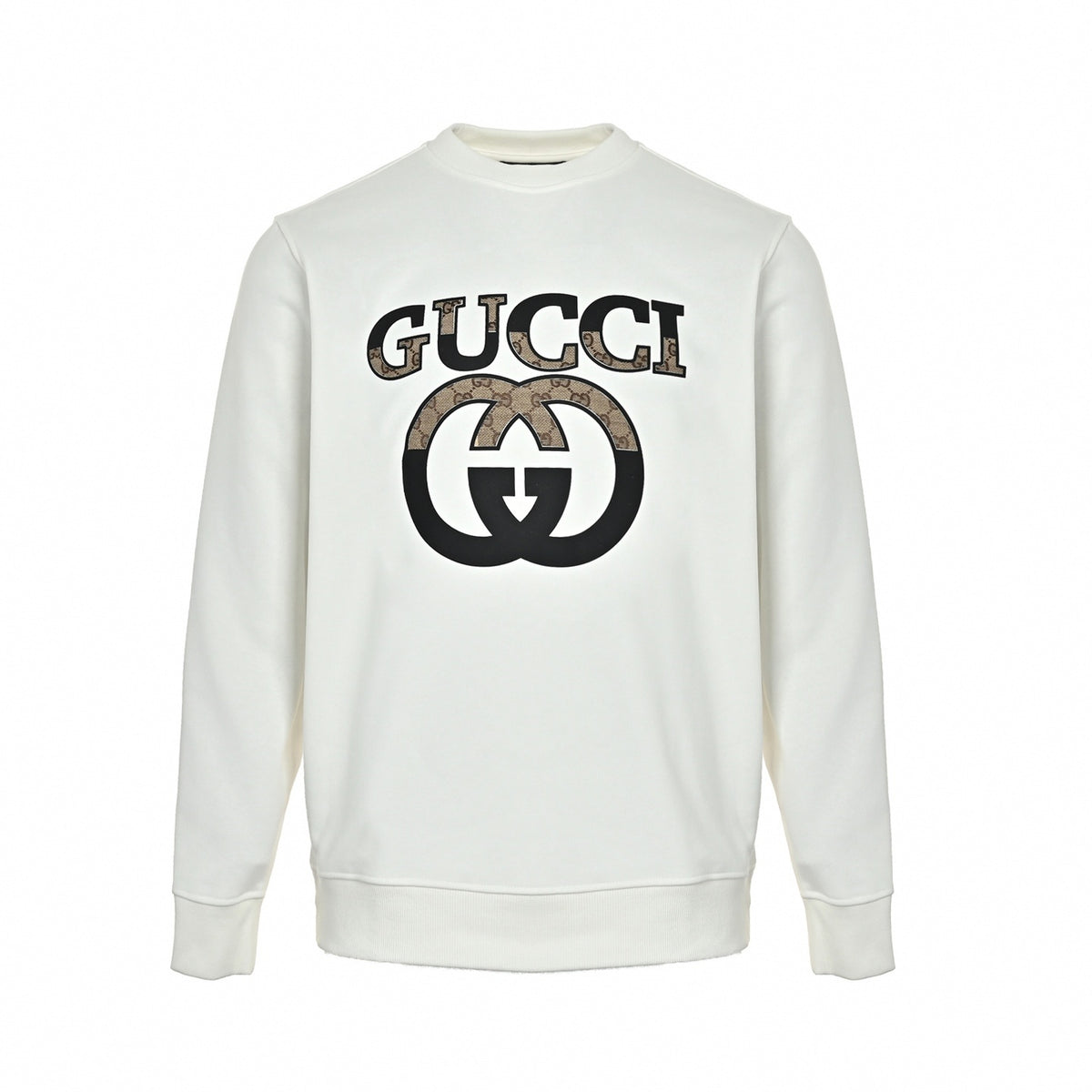 Interlocking G & GG Canvas Logo Appliqué Crewneck Sweatshirt in Off-White
