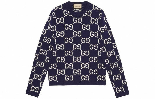 Cotton Wool Picot Trim Sweater - Navy