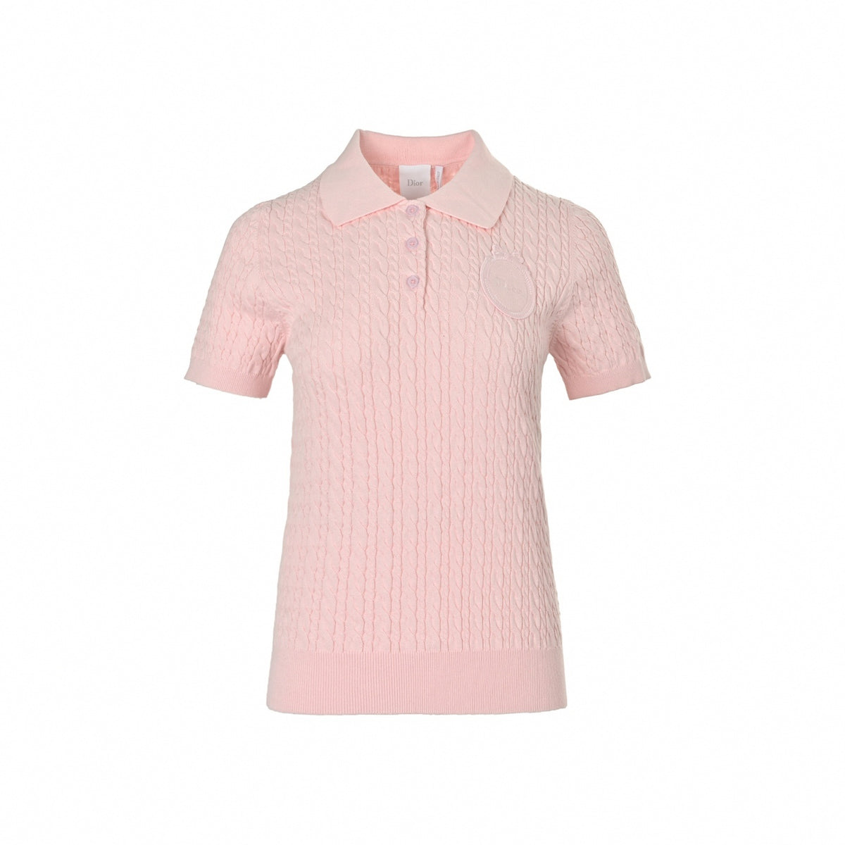 Cable Knit Short-Sleeve Polo - Light Pink