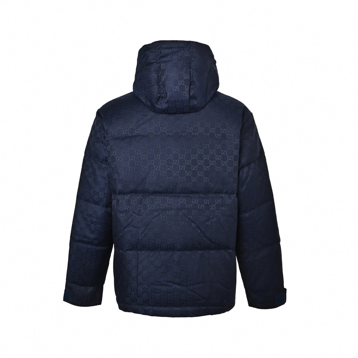 GG Jacquard Canvas Hooded Down Puffer Jacket in Dark Navy