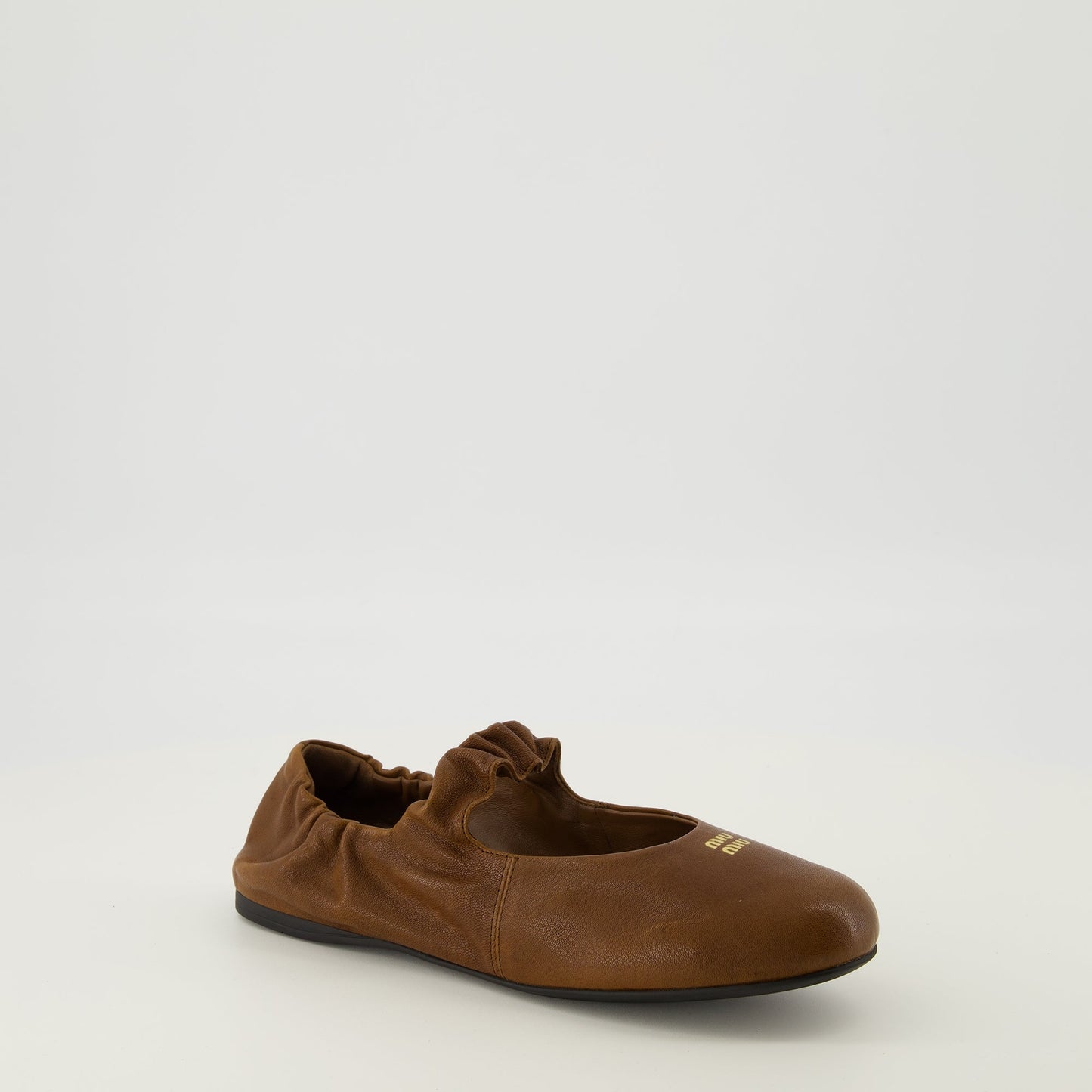 Brown Leather Ruched Ballerinas
