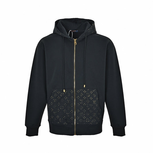 Monogram Jacquard Panel Full-Zip Hoodie